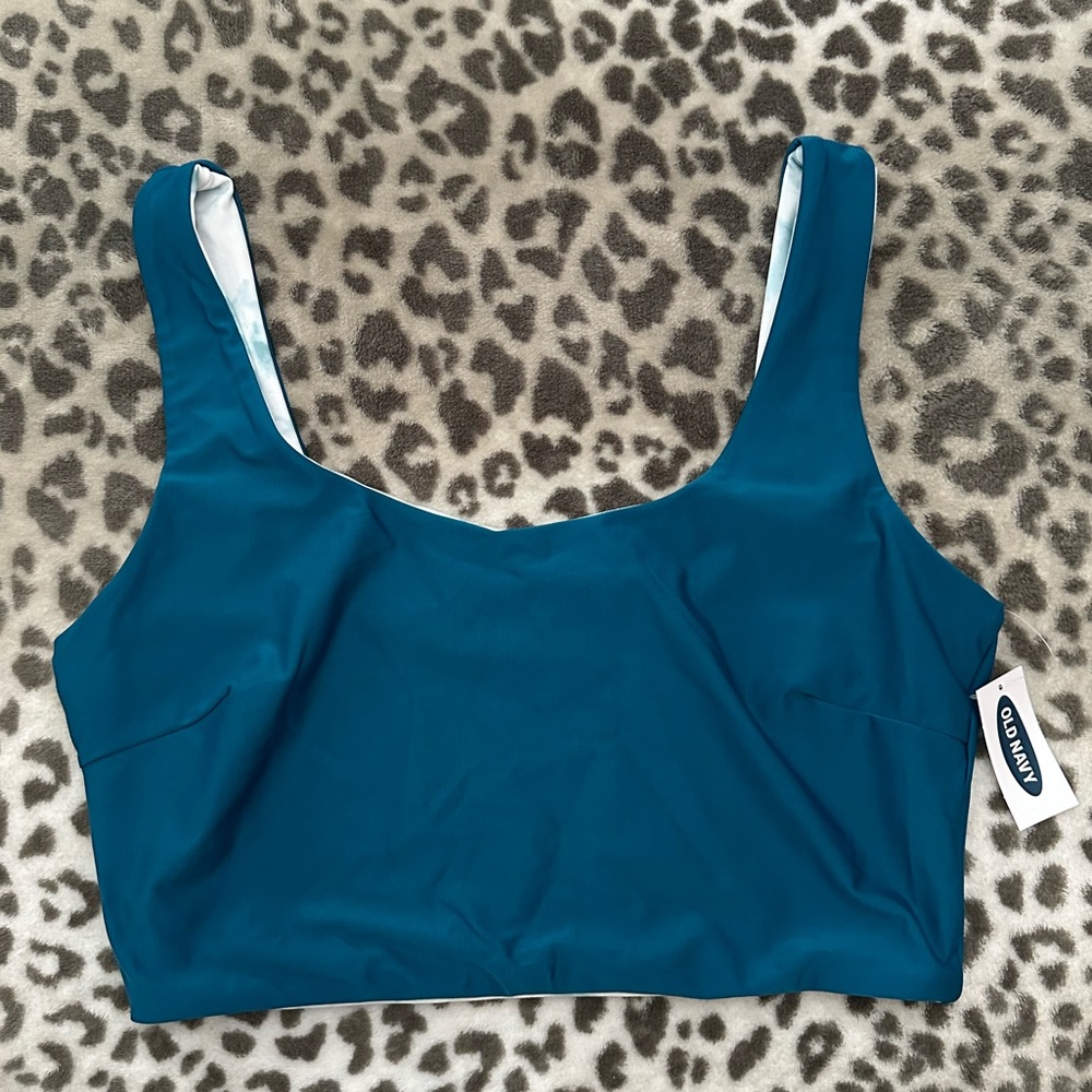 Old Navy Reversible Scoop-Neck Swim Bikini Top in Marble Teal Size Medium